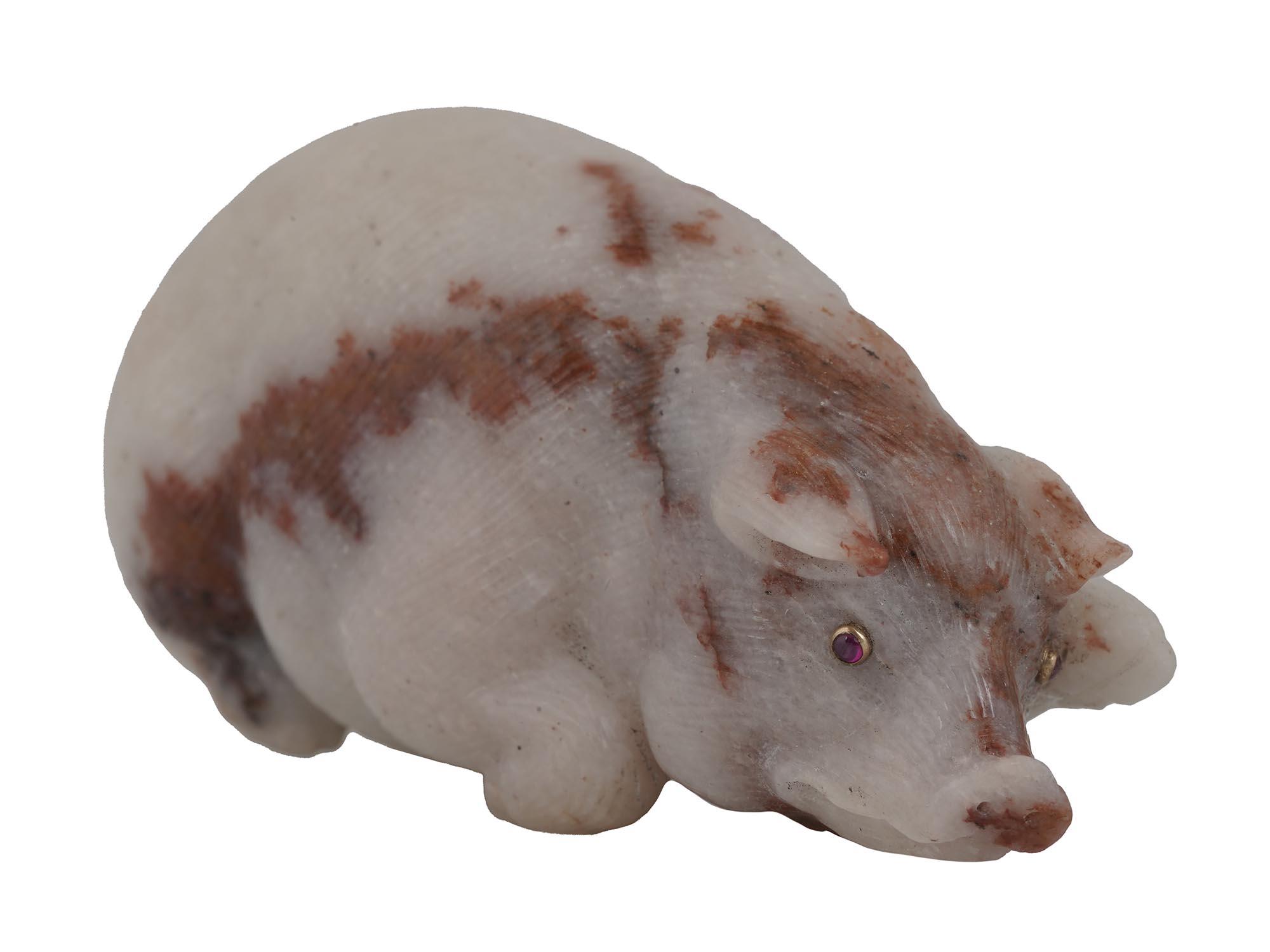 RUSSIAN CARVED AGATE AND STONE EYES PIG FIGURINE PIC-0